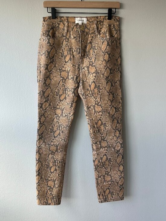 Frame Denim Pants - FRAME Le High Skinny Crop Coated Python Jeans Women Size 27 Snake Print